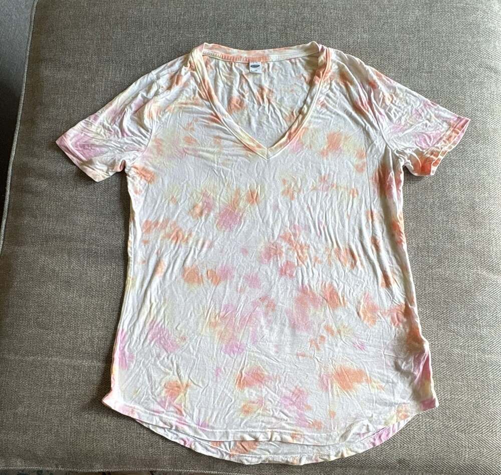 Old Navy Luxe V-Neck T-Shirt Size S Pink Orange Tie Dye Short Sleeve